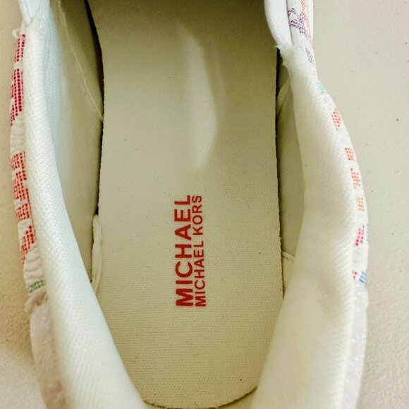 NEW MICHAEL KORS TEDDI MULTICOLOR SIGNATURE MK LOGO BARBIECORE SLIP-ON - Picture 8 of 9